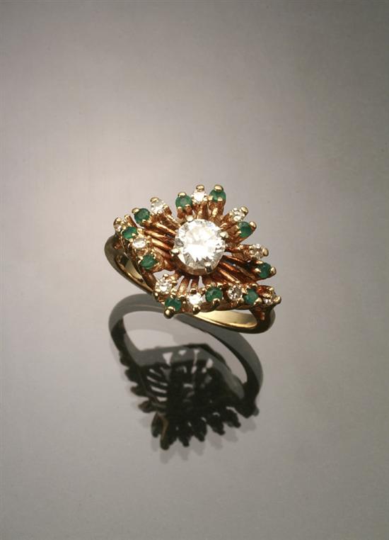 Appraisal: -Karat Yellow-Gold Diamond and Emerald Dinner Ring Set with one