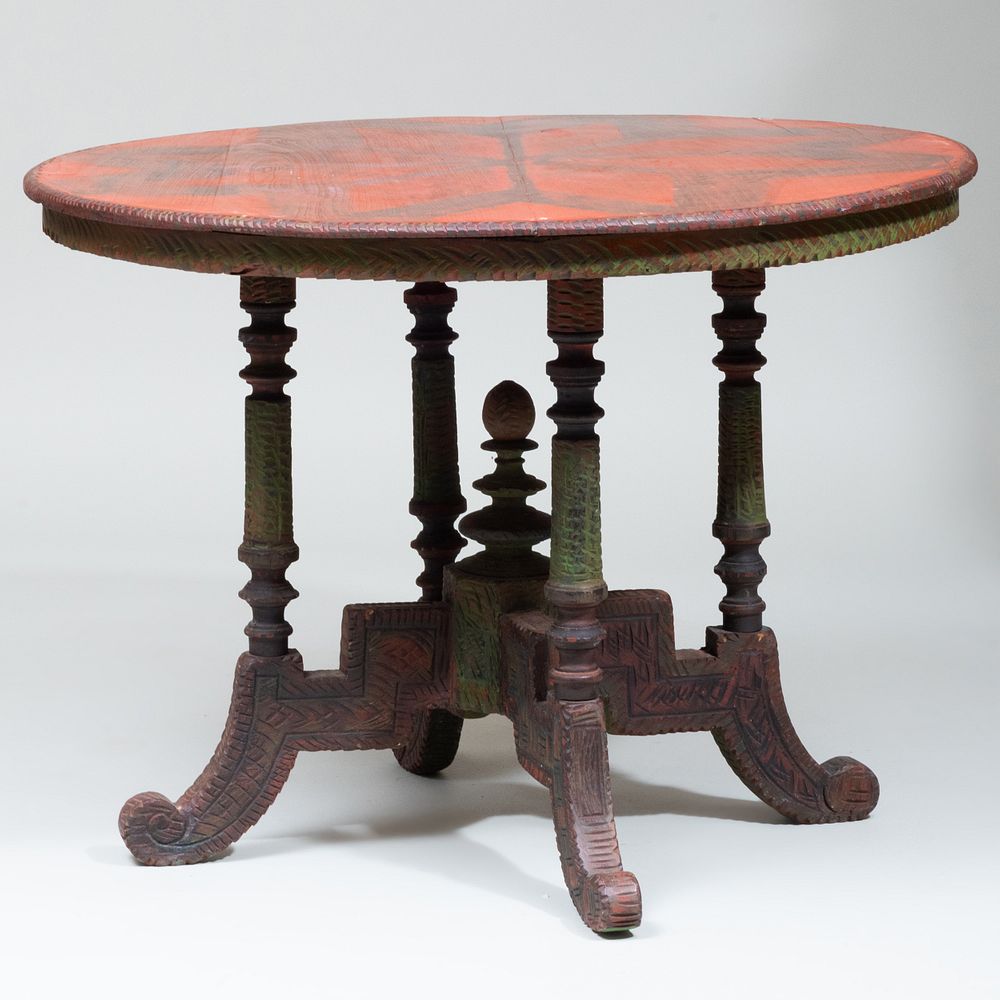 Appraisal: Carved and Painted Center Table x in diam Condition Minor