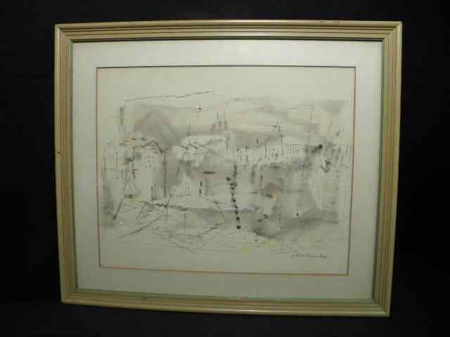 Appraisal: Gertrude Temeles Half abstract watercolor painting Framed matted under glass