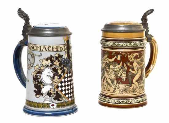 Appraisal: Two Mettlach Half-Liter Ceramic Steins each having a ceramic inset