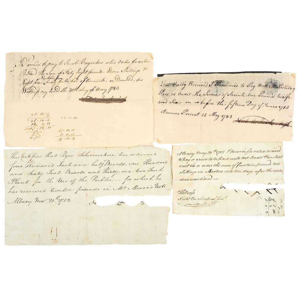 Appraisal: - FOUR Revolutionary War Continental Army Quartermaster Receipts American Revolution