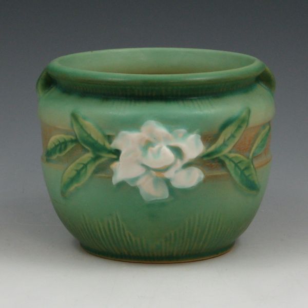 Appraisal: Roseville Gardenia jardiniere in green Marked Roseville USA - Mint