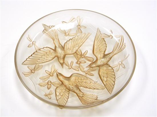 Appraisal: Verlys shallow bowl with birds and dragon flies signed colorless