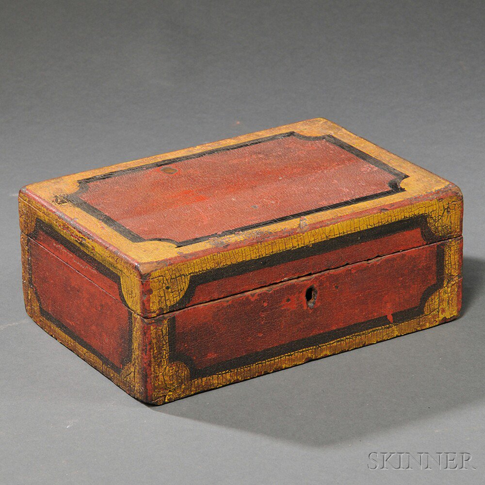 Appraisal: Painted Pine Box New England early th century the rectangular