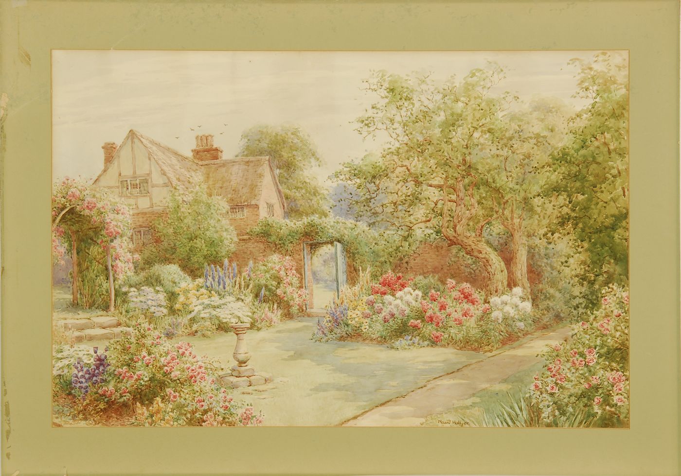 Appraisal: MAUD HOLLYERFl - English Tudor garden in spring Signed lower