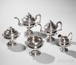 Appraisal: Five-piece American Coin Silver Tea and Coffee Service Philadelphia early