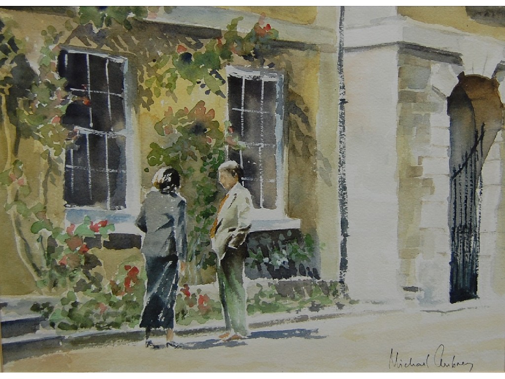 Appraisal: M Aubrey - 'Serious conversation outside the cloisters' two figures