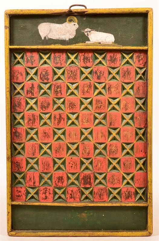 Appraisal: Carved and Painted Wood Game Board Carved and Painted Wood