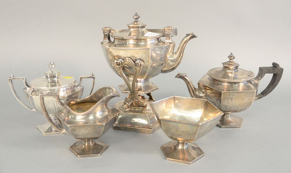 Appraisal: J C Caldwell five piece sterling silver tea with tilting