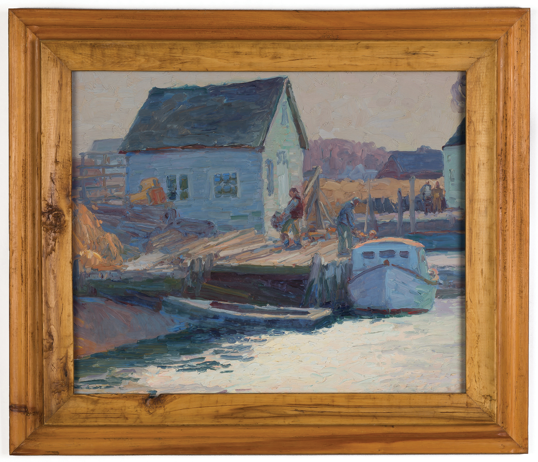 Appraisal: George Renouard American - Dock Scene Oil on Masonite