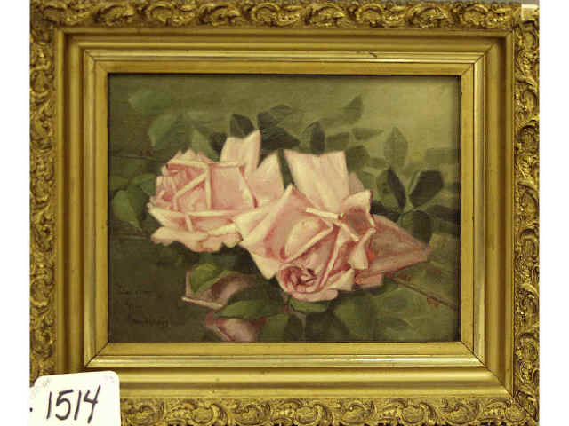 Appraisal: Small oil on canvas of a pair of roses signed