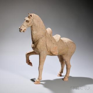 Appraisal: Painted Pottery Prancing Caparisoned Horse Painted Pottery Prancing Caparisoned Horse