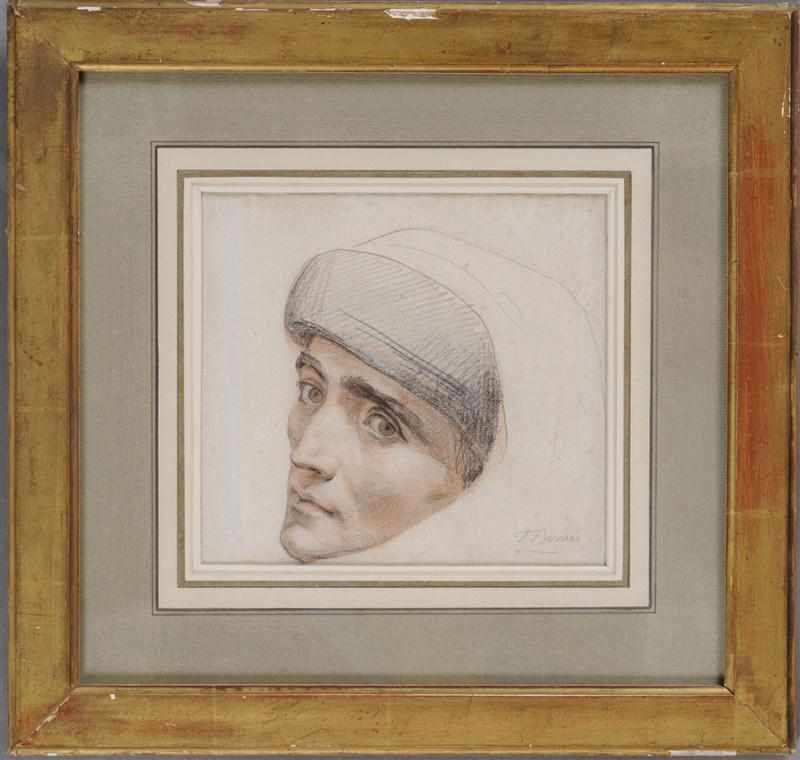 Appraisal: FELIX-JOSEPH BARRIAS - HEAD OF DANTE Black and red chalk