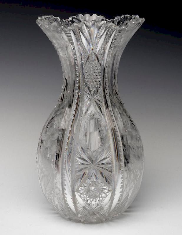 Appraisal: AN ABP CUT GLASS 'BOWLING PIN' VASE SIGNED LIBBEY Libbey