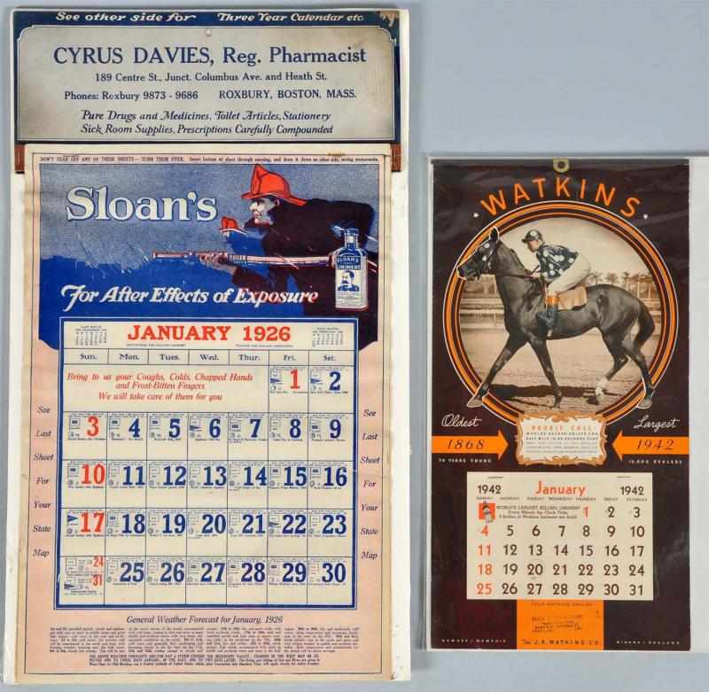 Appraisal: Lot of Assorted Calendars Description Includes Sloan's Liniment and Watkins