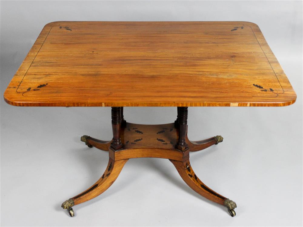 Appraisal: ENGLISH REGENCY INLAID SATINWOOD BREAKFAST TABLE having a rectangular top