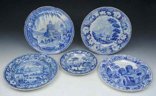 Appraisal: A BLUE TRANSFER PLATE 'Wild Rose' another 'Byland Abbey Yorkshire'