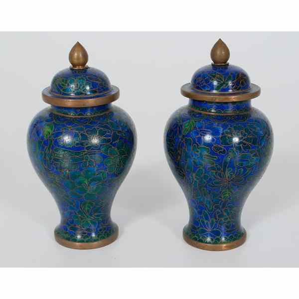 Appraisal: Chinese Cloisonne Lidded Urns Chinese A pair of cloisonne lidded