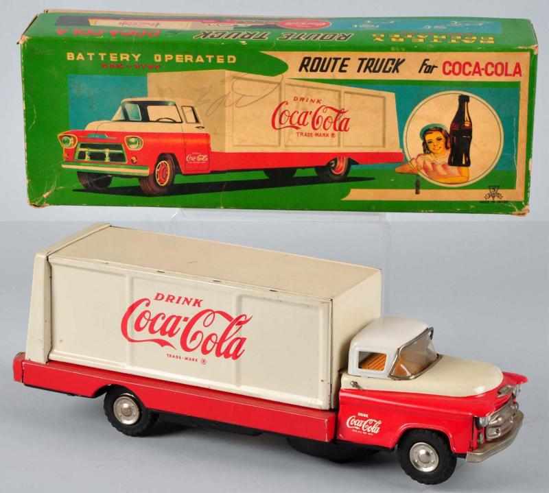 Appraisal: s Tin Battery-Operated Coca-Cola Truck Toy OB Description Clean truck