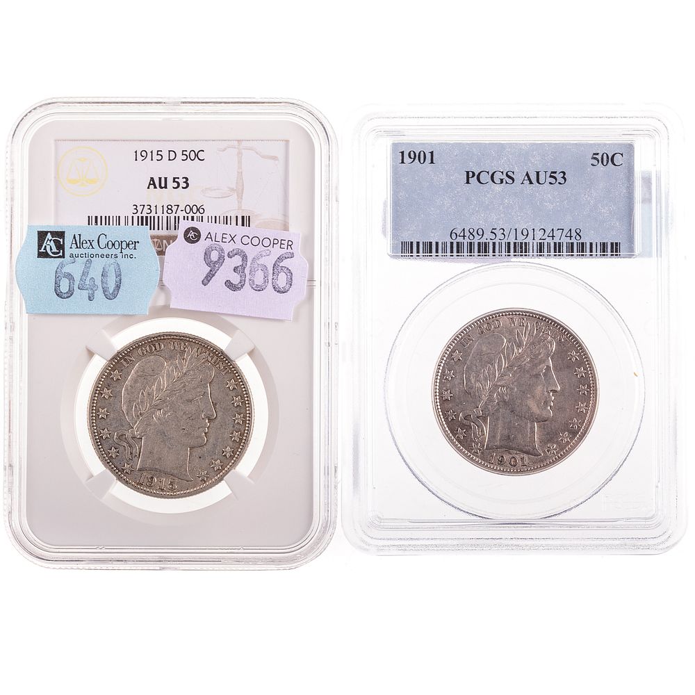 Appraisal: Pair of Graded AU Barber Halves -D PCGS and NGC