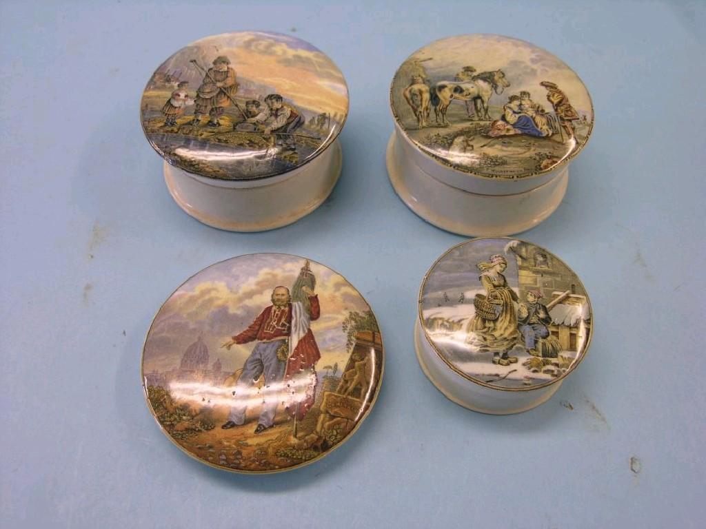 Appraisal: Four Victorian pot lids Garibaldi The Shrimpers Dutch Winter Scene