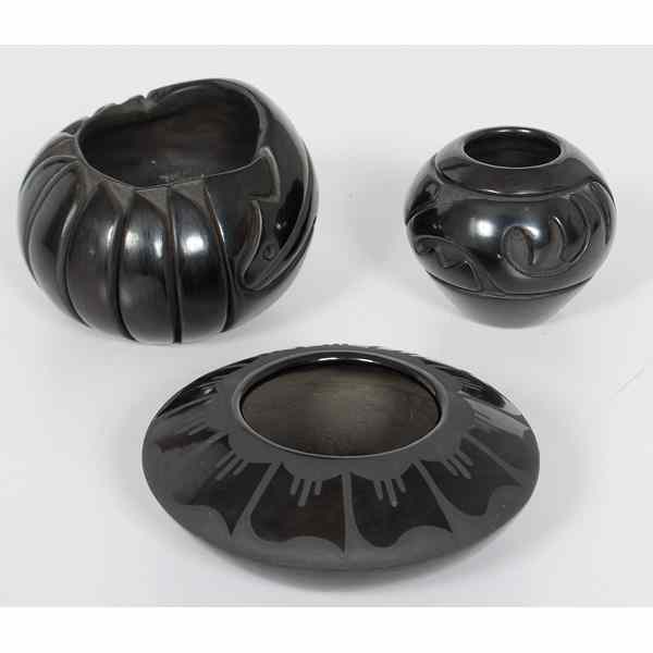 Appraisal: Santa Clara Blackware Bowls lot of includes a flat bowl