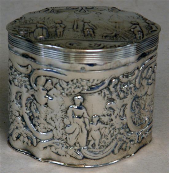 Appraisal: th century Dutch silver box embossed with figures and swags