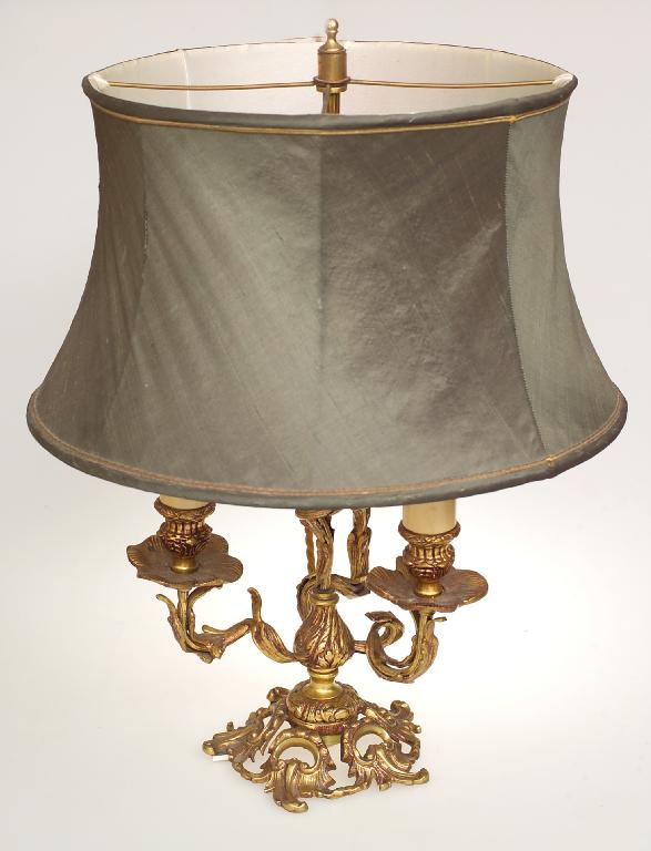 Appraisal: LOUIS XV STYLE GILT-METAL THREE-LIGHT TABLE LAMP OF BOUILLOTTE TYPE