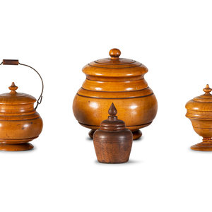 Appraisal: Four Diminutive Treenware Jars and Humidors made by the Pease