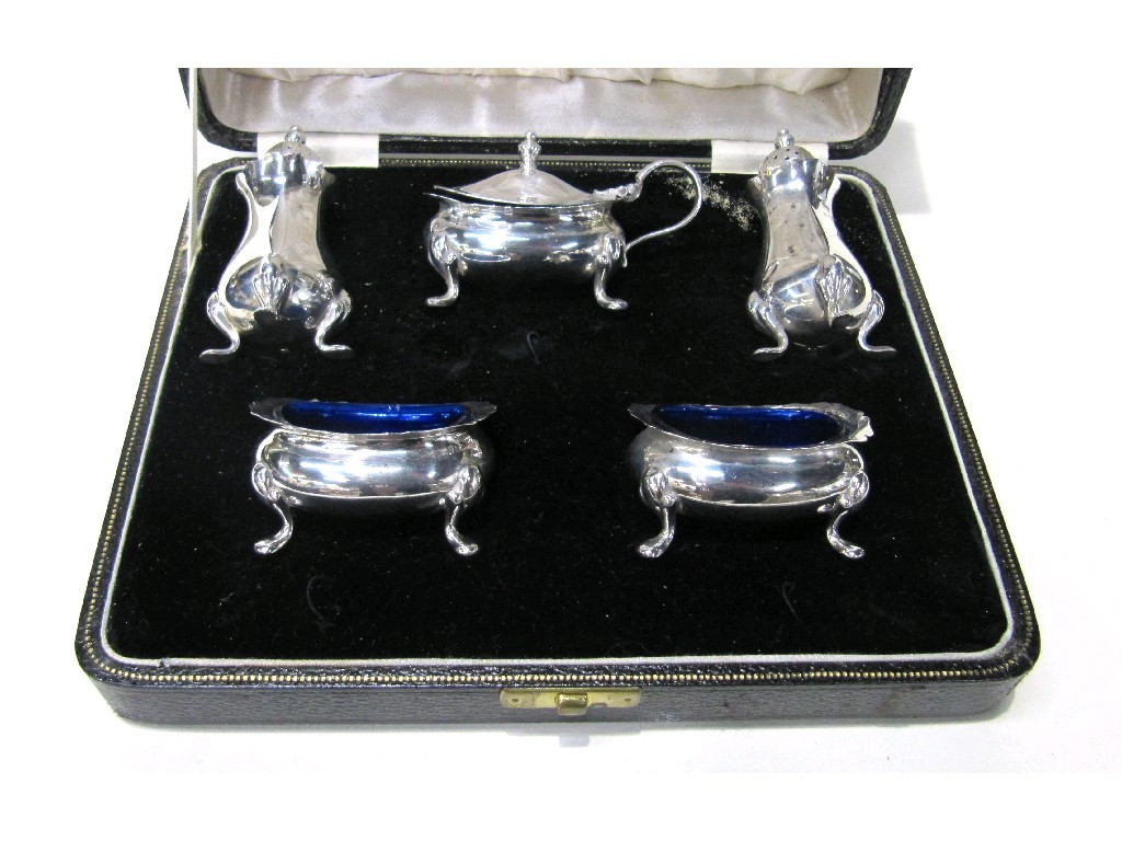 Appraisal: Cased five piece silver condiment set Birmingham