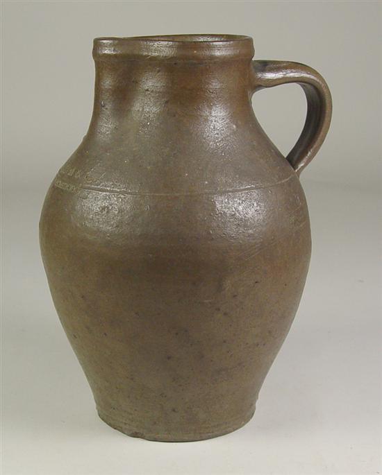 Appraisal: Stoneware Pitcher Benjamin Duval Pottery Richmond Virginia - Salt-glazed stoneware