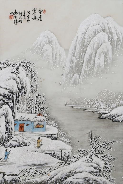 Appraisal: HAND PAINTED CHINESE PORCELAIN PLAQUE WINTERHand painted Chinese porcelain plaque