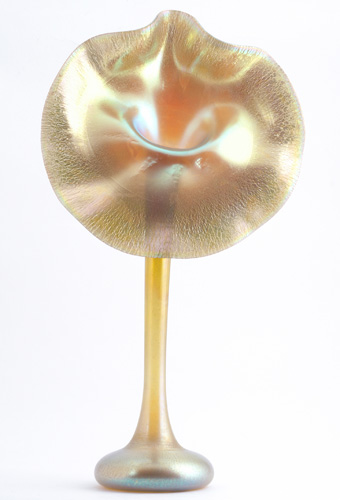 Appraisal: TIFFANY STUDIOS Gold Favrile glass Jack-In-Pulpit vase c - Excellent