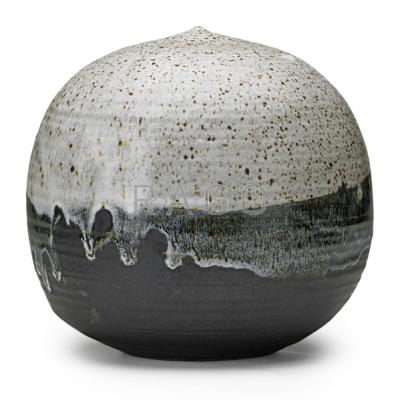 Appraisal: TOSHIKO TAKAEZU - Large glazed stoneware Moonpot with rattle monochrome