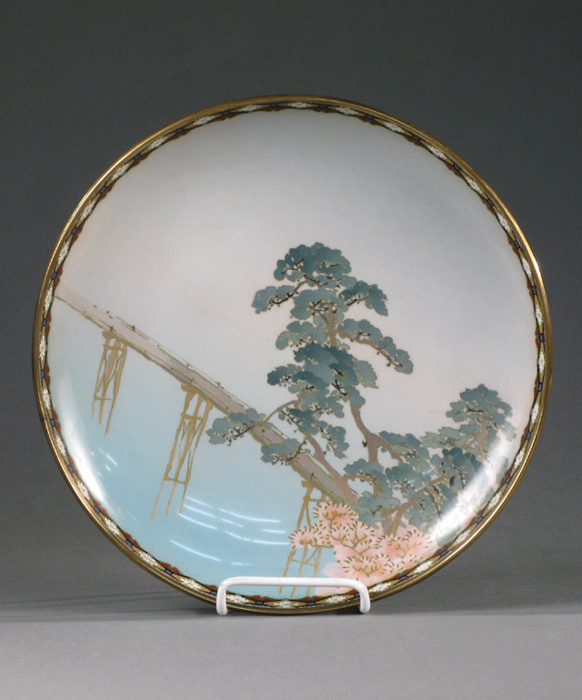 Appraisal: JAPANESE CLOISONNE WALL PLATE with a view of tree tops