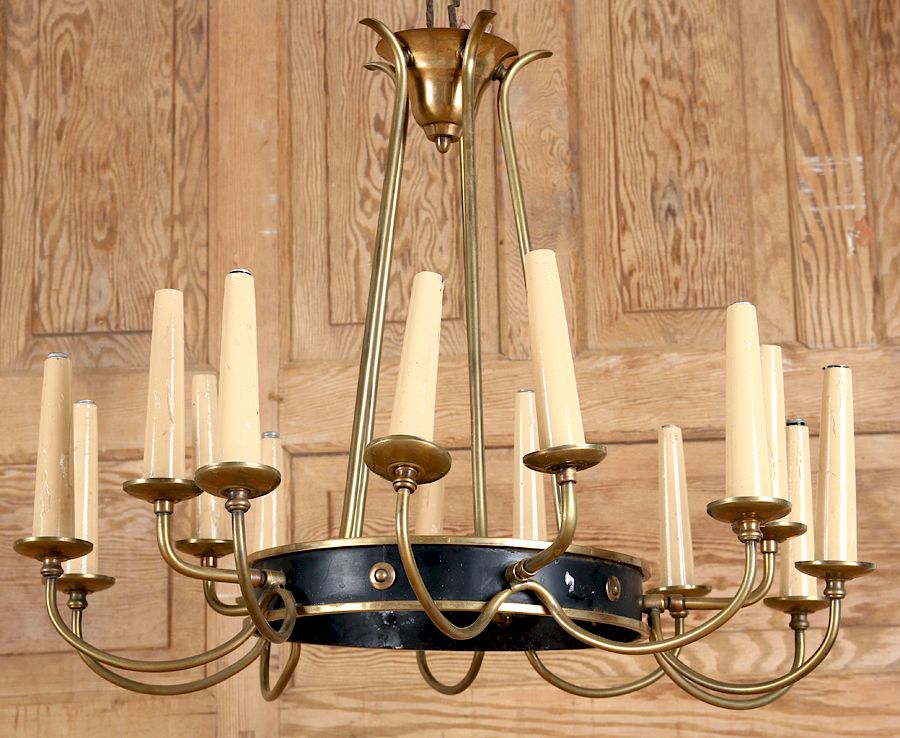 Appraisal: ARM BRASS PAINTED METAL CHANDELIER BY JANSEN A fifteen arm