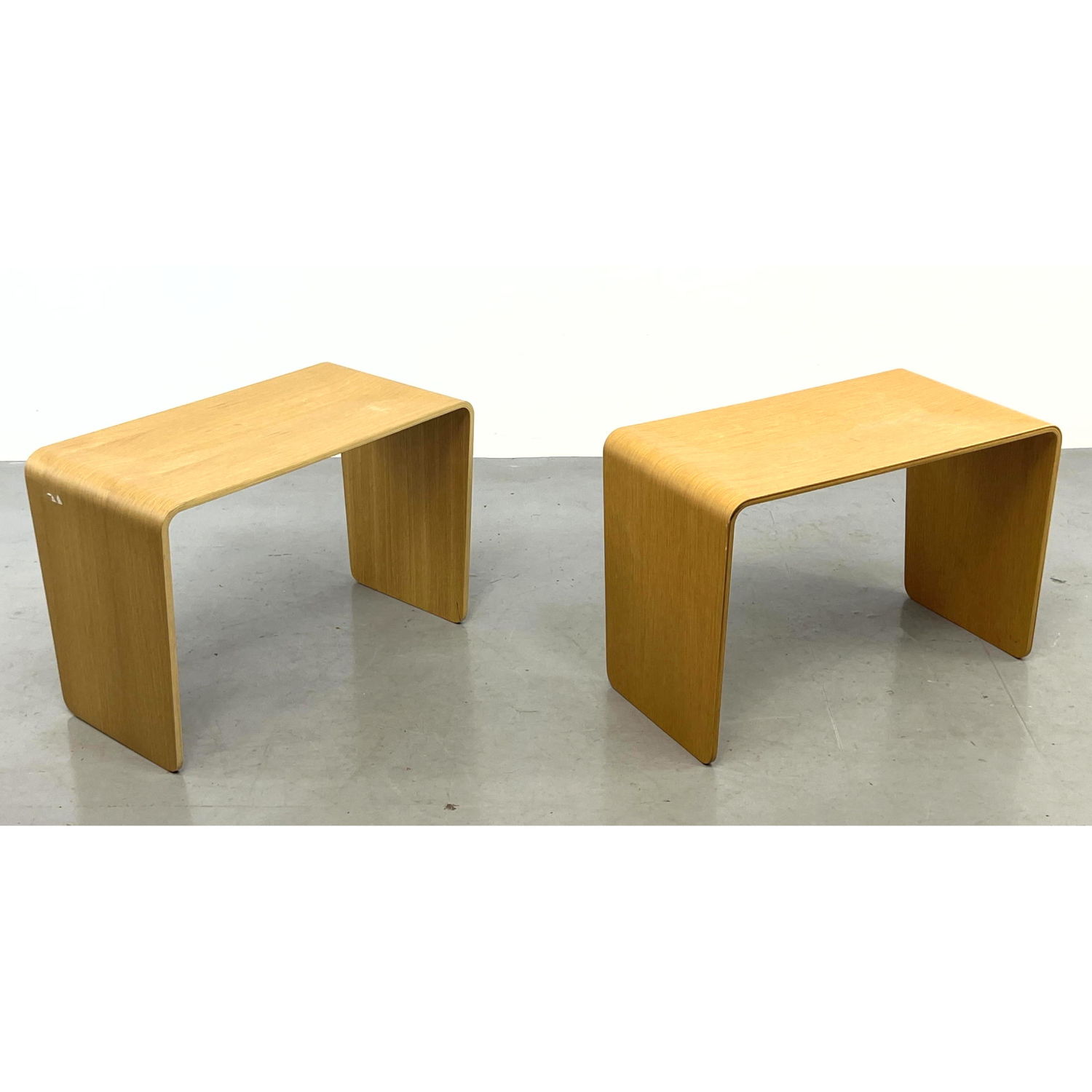 Appraisal: Pair Birch Molded Bentwood Stool Benches Slightly angled tops Dimensions