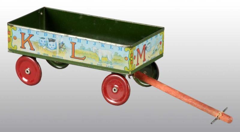 Appraisal: Early Tin Litho Alphabet Wagon Toy Description Pre-war Wooden pull