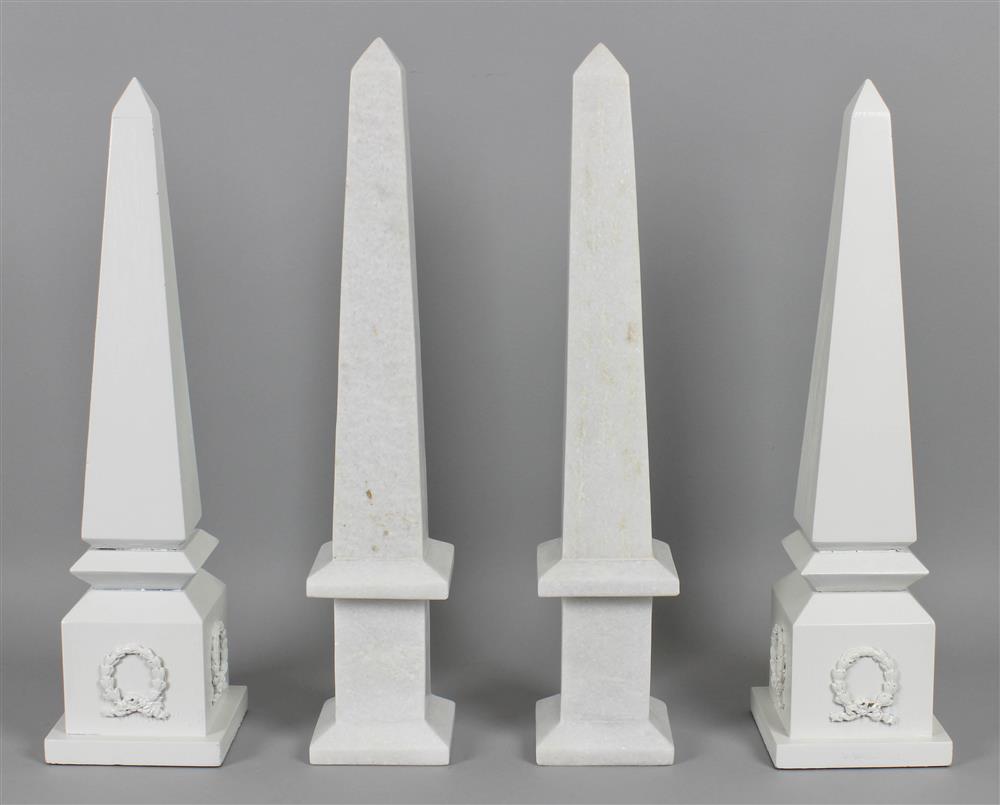 Appraisal: PAIR OF WHITE GRANITE OBELISKS AND A PAIR OF WHITE