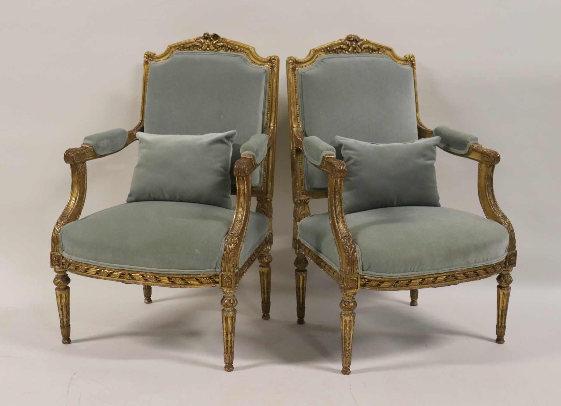 Appraisal: VINTAGE QUALITY PAIR OF GILTWOOD LOUIS XVI Style Armchairs From