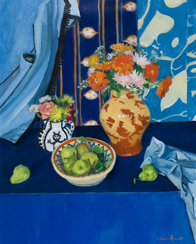 Appraisal: WARREN BRANDT Blue Still Life No Oil on canvas x