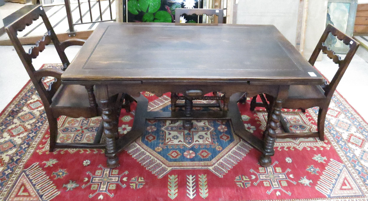 Appraisal: ENGLISH CHARLES II STYLE OAK DINING TABLE AND CHAIR SET