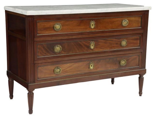 Appraisal: French Louis XVI style marble-top mahogany commode early th c