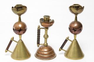 Appraisal: Aesthetic Movement Copper Brass Candlesticks Aesthetic Movement or Arts Crafts