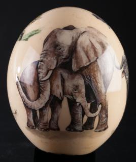 Appraisal: Hand Painted Animals of Africa Ostrich Egg South African hand