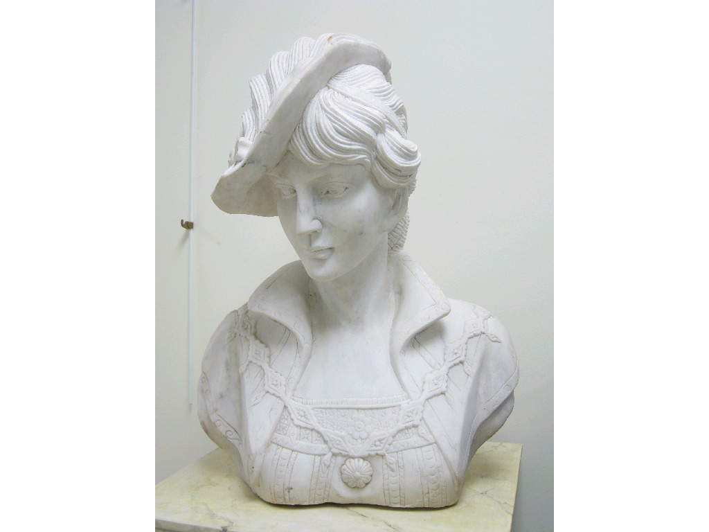 Appraisal: A Victorian style carved white marble Bust of young lady