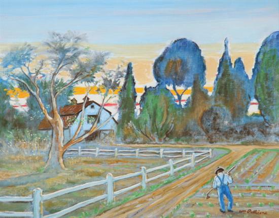 Appraisal: WILLIAM PELLICONE American b SUNSET FARM AND FIGURE signed lower