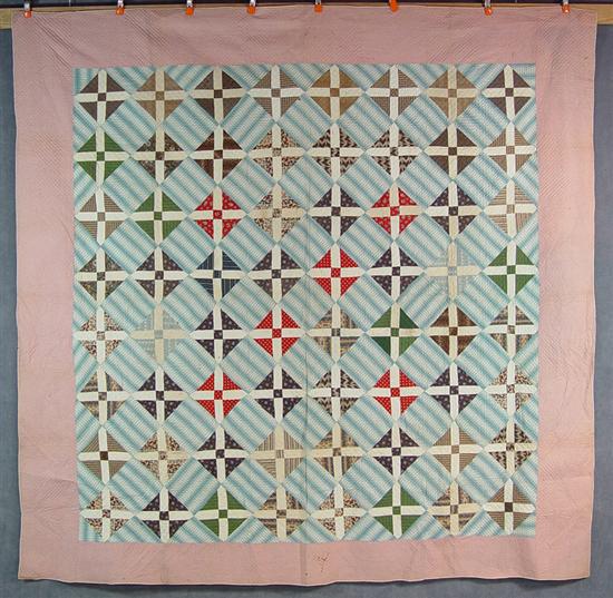 Appraisal: Pieced Pennsylvania Quilt Circa Cross in square pattern in pink