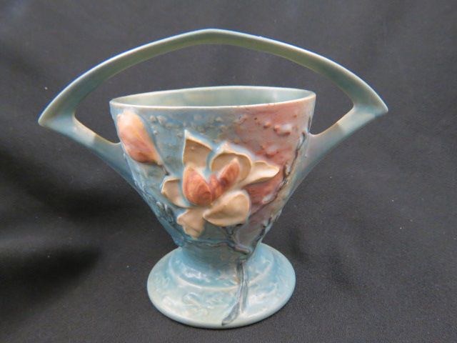 Appraisal: Roseville Pottery Magnolia Basket blue - 's excellent