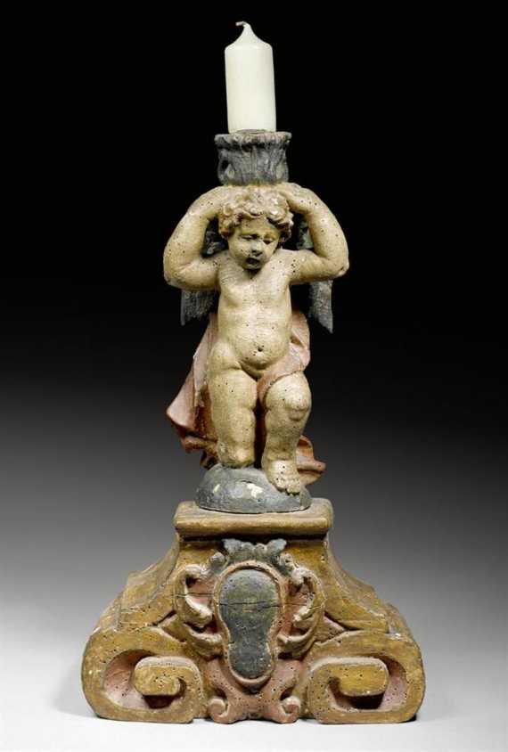 Appraisal: LIGHT-BEARING ANGEL Baroque Italy th century Carved and painted wood